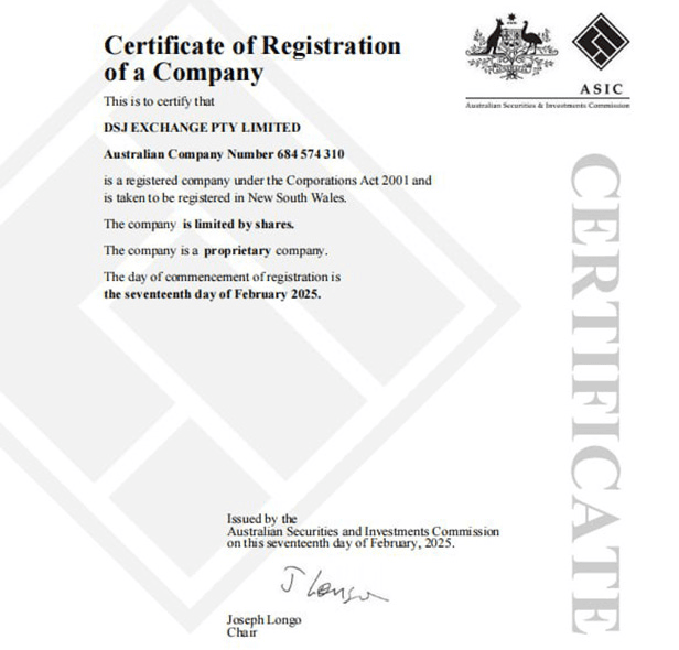 ASIC — Certificate of Registration